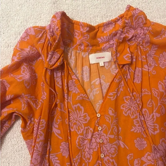 XiRENA Bright Orange Pink Floral Long Sleeved Mini Dress - Picture 5 of 8